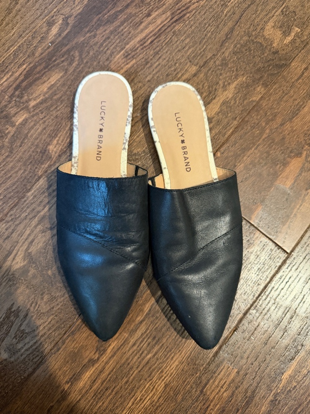 Lucky Brand Black Pointed Leather Slip-On Mules